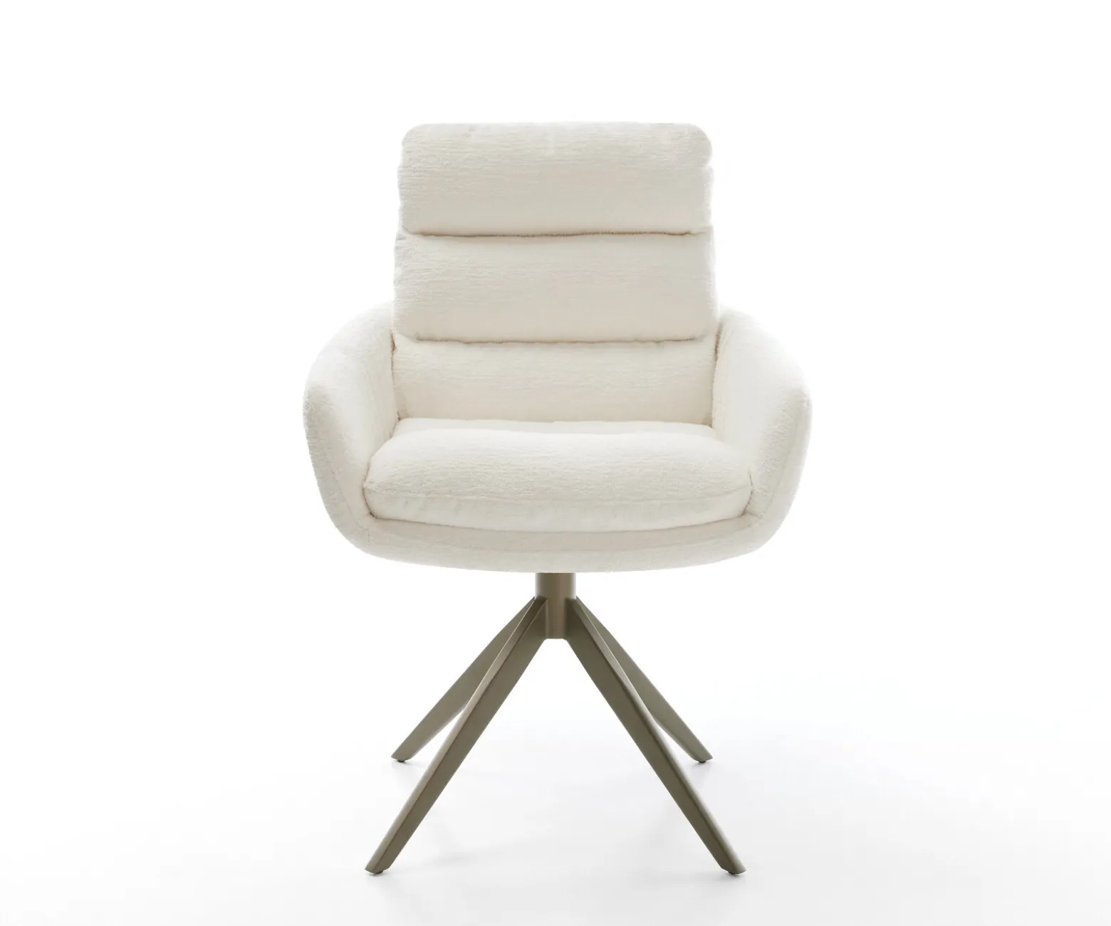 DrehstuhlAbelia-Flex mit Armlehnen Bouclé Soft Beige Kreuzgestell breit Effektfinish Titan 360° drehbar Wippfunktion Sofort versandfertig
