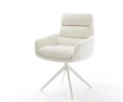 DrehstuhlAbelia-Flex mit Armlehnen Bouclé Soft Beige Kreuzgestell breit Weiß 360° drehbar Wippfunktion Sofort versandfertig