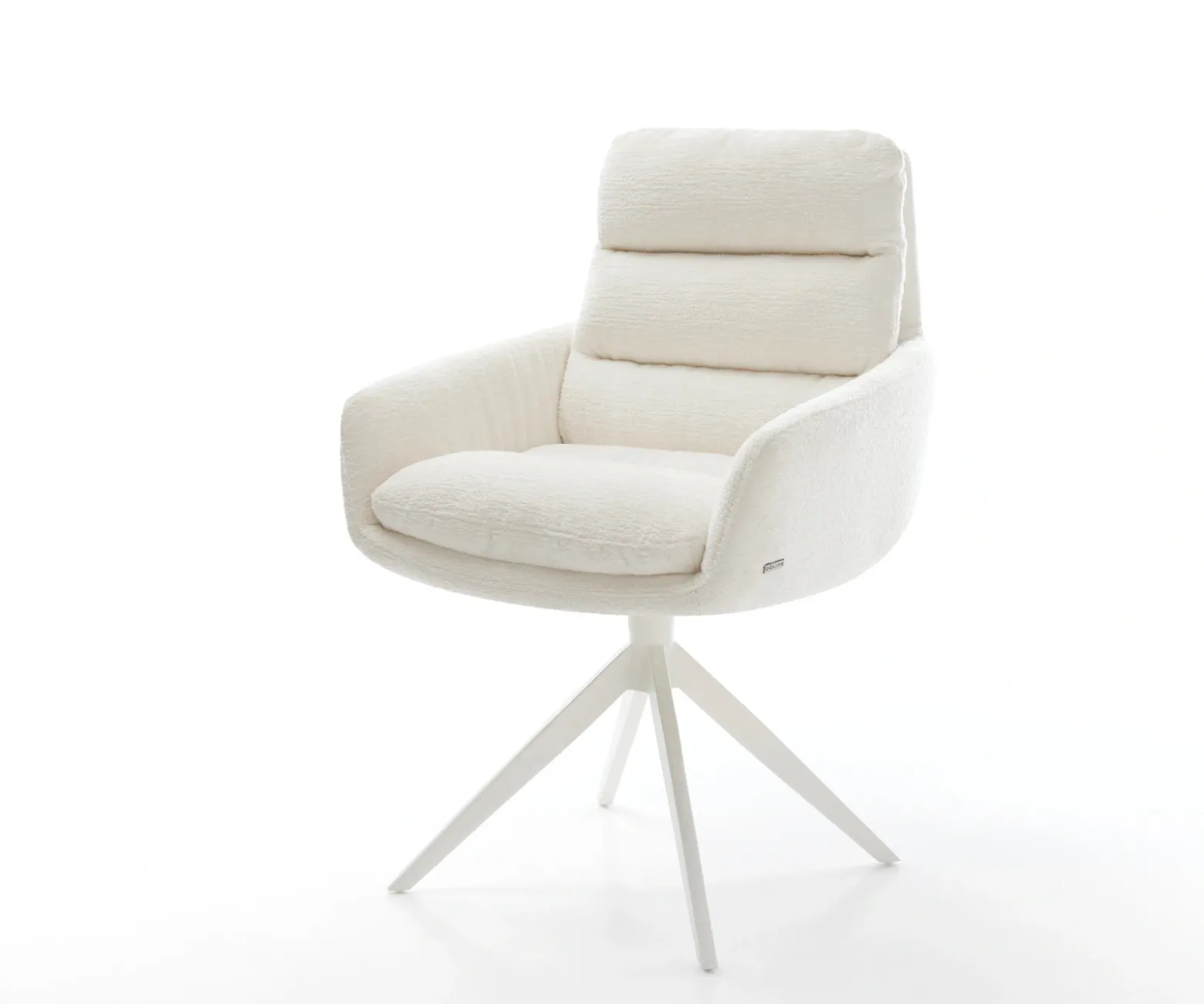 DrehstuhlAbelia-Flex mit Armlehnen Bouclé Soft Beige Kreuzgestell breit Weiß 360° drehbar Wippfunktion Sofort versandfertig