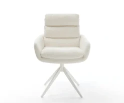 DrehstuhlAbelia-Flex mit Armlehnen Bouclé Soft Beige Kreuzgestell breit Weiß 360° drehbar Wippfunktion Sofort versandfertig