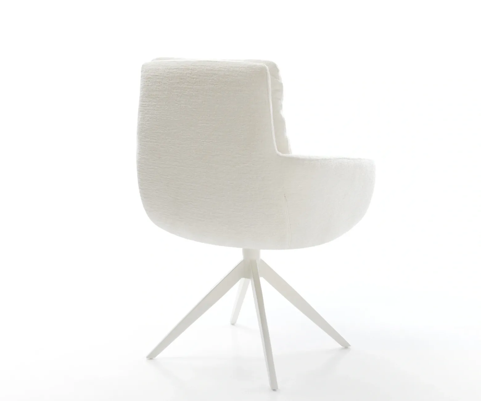 DrehstuhlAbelia-Flex mit Armlehnen Bouclé Soft Beige Kreuzgestell breit Weiß 360° drehbar Wippfunktion Sofort versandfertig
