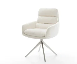 DrehstuhlAbelia-Flex mit Armlehnen Bouclé Soft Beige Kreuzgestell breit Edelstahl 360° drehbar Wippfunktion Sofort versandfertig