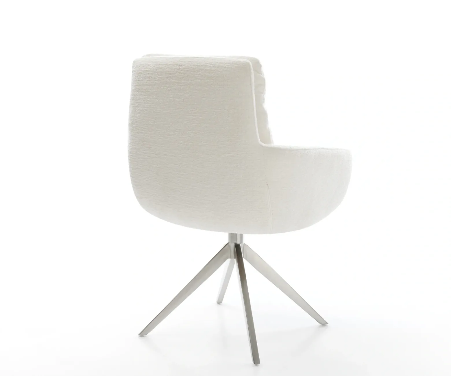DrehstuhlAbelia-Flex mit Armlehnen Bouclé Soft Beige Kreuzgestell breit Edelstahl 360° drehbar Wippfunktion Sofort versandfertig
