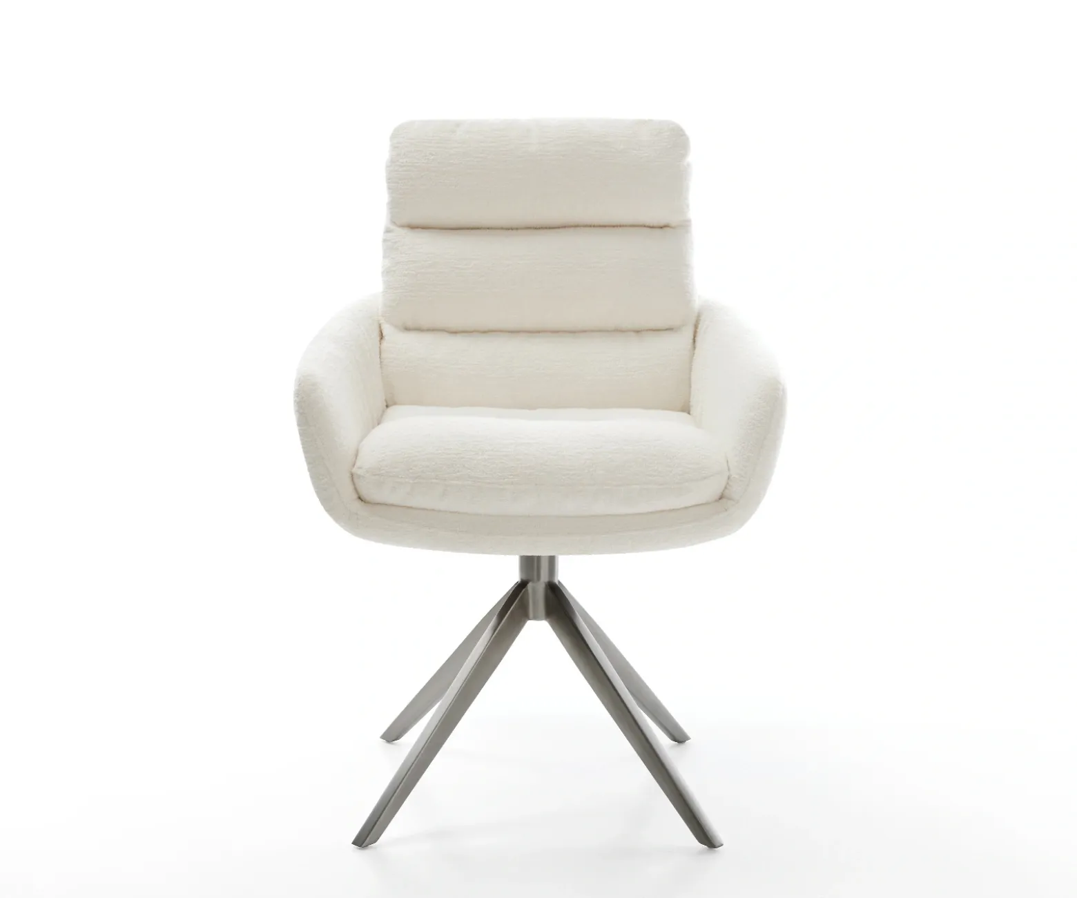 DrehstuhlAbelia-Flex mit Armlehnen Bouclé Soft Beige Kreuzgestell breit Graphit 360° drehbar Wippfunktion Sofort versandfertig