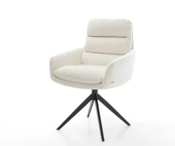 DrehstuhlAbelia-Flex mit Armlehnen Bouclé Soft Beige Kreuzgestell breit Schwarz 360° drehbar Wippfunktion Sofort versandfertig
