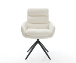 DrehstuhlAbelia-Flex mit Armlehnen Bouclé Soft Beige Kreuzgestell breit Schwarz 360° drehbar Wippfunktion Sofort versandfertig