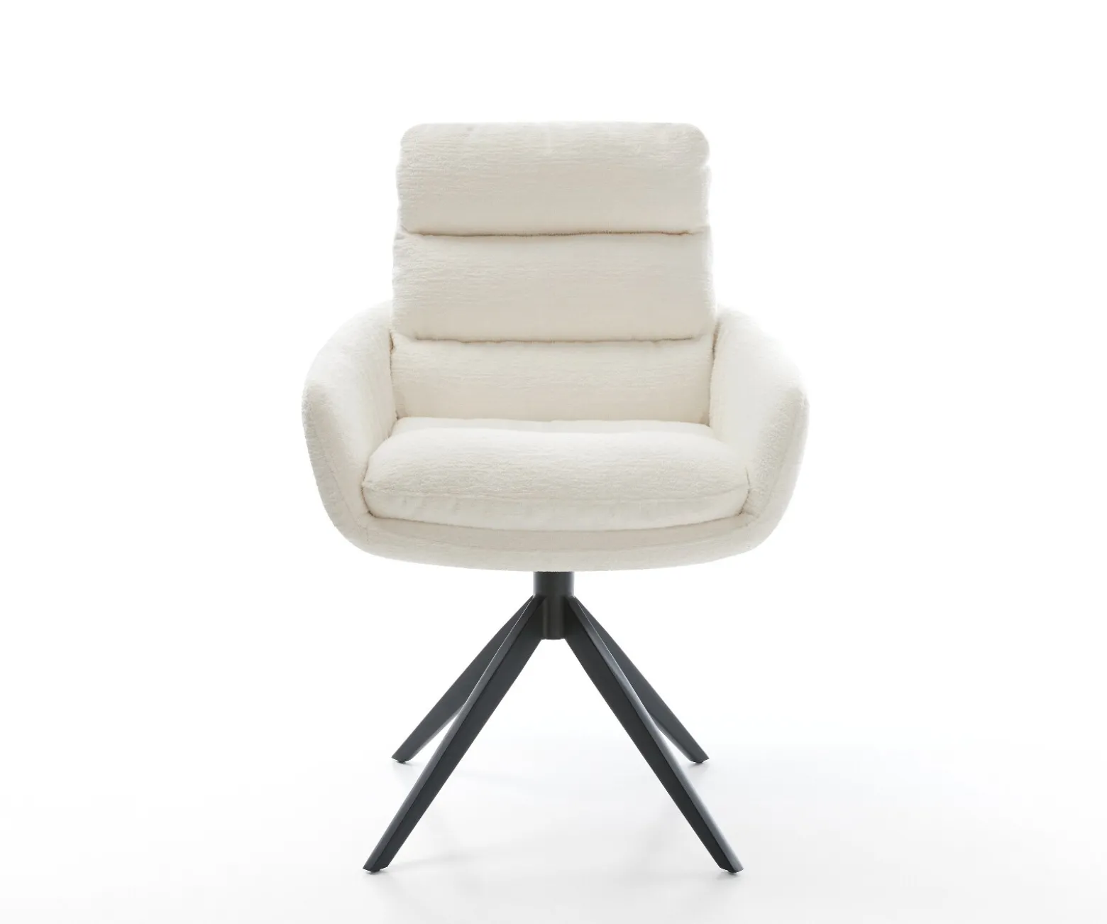 DrehstuhlAbelia-Flex mit Armlehnen Bouclé Soft Beige Kreuzgestell breit Schwarz 360° drehbar Wippfunktion Sofort versandfertig