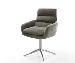 DrehstuhlAbelia-Flex mit Armlehnen Bouclé Soft Schlamm Fußkreuz Edelstahl 360° drehbar Wippfunktion Sofort versandfertig