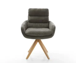 DrehstuhlAbelia-Flex mit Armlehnen Bouclé Soft Schlamm Holzgestell kantig Natur 360° drehbar Versandfertig ca. 28.10.26