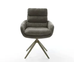 DrehstuhlAbelia-Flex mit Armlehnen Bouclé Soft Schlamm Kreuzgestell breit Effektfinish Titan 360° drehbar Wippfunktion Sofort versandfertig
