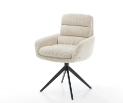 DrehstuhlAbelia-Flex mit Armlehnen Cord Beige Kreuzgestell breit Schwarz 360° drehbar Wippfunktion Sofort versandfertig
