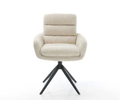 DrehstuhlAbelia-Flex mit Armlehnen Cord Beige Kreuzgestell breit Schwarz 360° drehbar Wippfunktion Sofort versandfertig