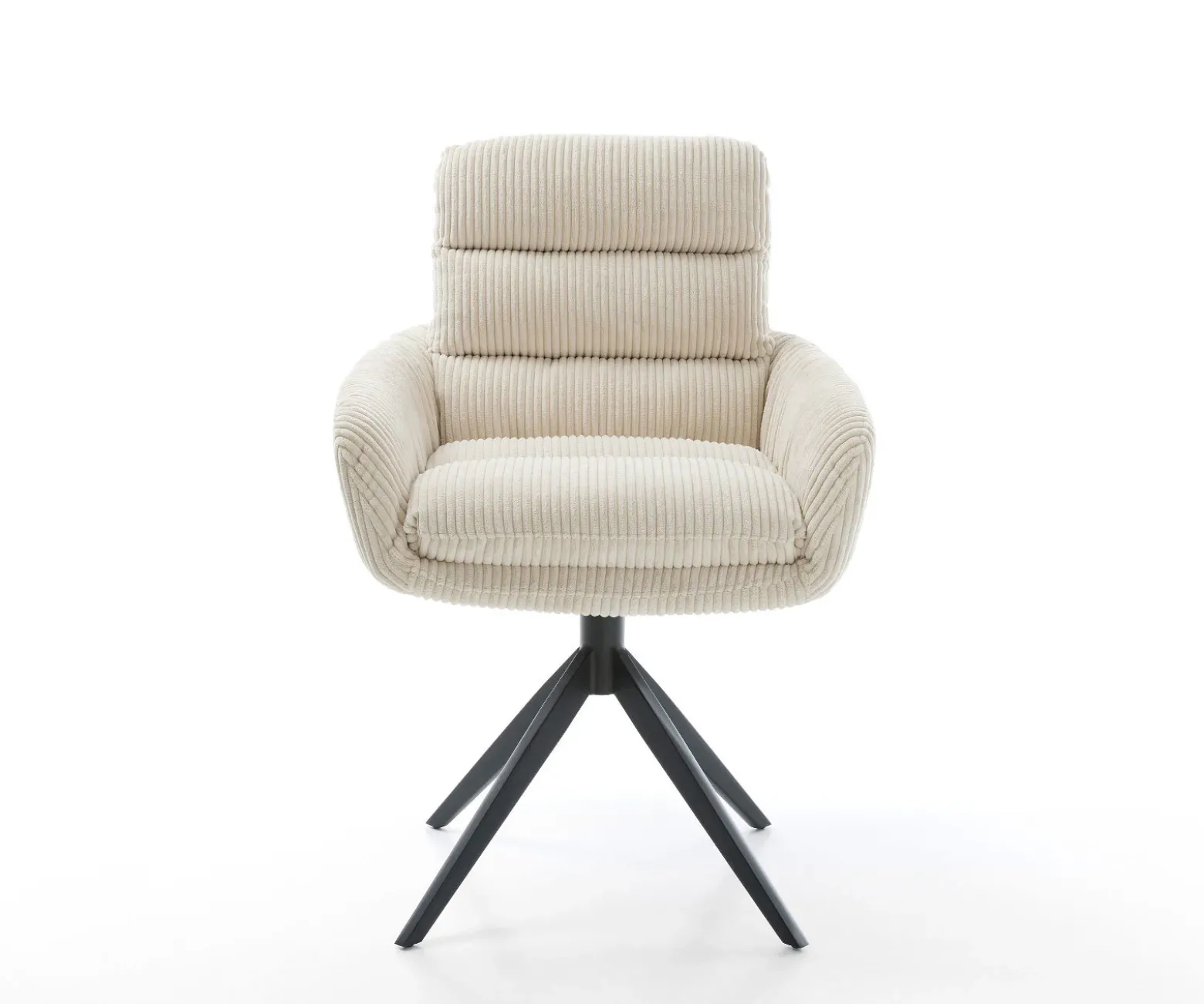 DrehstuhlAbelia-Flex mit Armlehnen Cord Beige Kreuzgestell breit Schwarz 360° drehbar Wippfunktion Sofort versandfertig