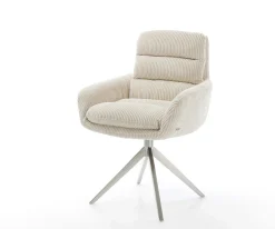 DrehstuhlAbelia-Flex mit Armlehnen Cord Beige Kreuzgestell breit Edelstahl 360° drehbar Wippfunktion Sofort versandfertig
