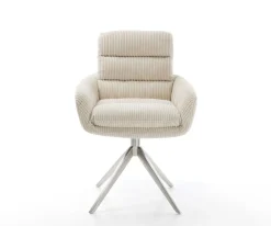 DrehstuhlAbelia-Flex mit Armlehnen Cord Beige Kreuzgestell breit Edelstahl 360° drehbar Wippfunktion Sofort versandfertig