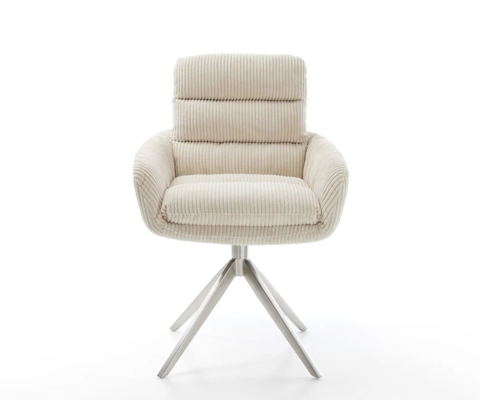DrehstuhlAbelia-Flex mit Armlehnen Cord Beige Kreuzgestell breit Edelstahl 360° drehbar Wippfunktion Sofort versandfertig