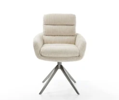 DrehstuhlAbelia-Flex mit Armlehnen Cord Beige Kreuzgestell breit Graphit 360° drehbar Wippfunktion Sofort versandfertig