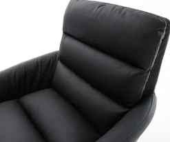 DrehstuhlAbelia-Flex mit Armlehnen Echt-Leder Schwarz Kreuzgestell breit Schwarz 360° drehbar Wippfunktion Sofort versandfertig
