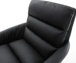 DrehstuhlAbelia-Flex mit Armlehnen Echt-Leder Schwarz Kreuzgestell breit Edelstahl 360° drehbar Wippfunktion Sofort versandfertig