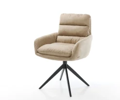 DrehstuhlAbelia-Flex mit Armlehnen Mikrofaser Beige Vintage Kreuzgestell breit Schwarz 360° drehbar Wippfunktion Sofort versandfertig
