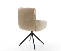 DrehstuhlAbelia-Flex mit Armlehnen Mikrofaser Beige Vintage Kreuzgestell breit Schwarz 360° drehbar Wippfunktion Sofort versandfertig