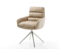 DrehstuhlAbelia-Flex mit Armlehnen Mikrofaser Beige Vintage Kreuzgestell breit Edelstahl 360° drehbar Wippfunktion Sofort versandfertig