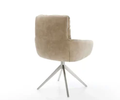 DrehstuhlAbelia-Flex mit Armlehnen Mikrofaser Beige Vintage Kreuzgestell breit Edelstahl 360° drehbar Wippfunktion Sofort versandfertig