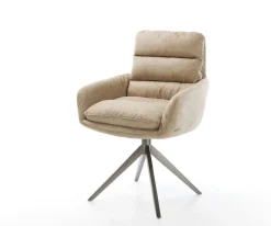 DrehstuhlAbelia-Flex mit Armlehnen Mikrofaser Beige Vintage Kreuzgestell breit Graphit 360° drehbar Wippfunktion Sofort versandfertig