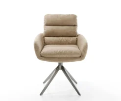 DrehstuhlAbelia-Flex mit Armlehnen Mikrofaser Beige Vintage Kreuzgestell breit Graphit 360° drehbar Wippfunktion Sofort versandfertig