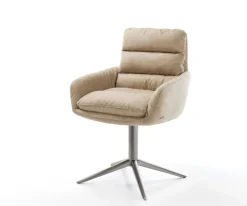 DrehstuhlAbelia-Flex mit Armlehnen Mikrofaser Beige Vintage Fußkreuz Graphit 360° drehbar Wippfunktion Sofort versandfertig
