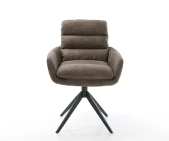 DrehstuhlAbelia-Flex mit Armlehnen Mikrofaser Taupe Vintage Kreuzgestell breit Schwarz 360° drehbar Wippfunktion Sofort versandfertig