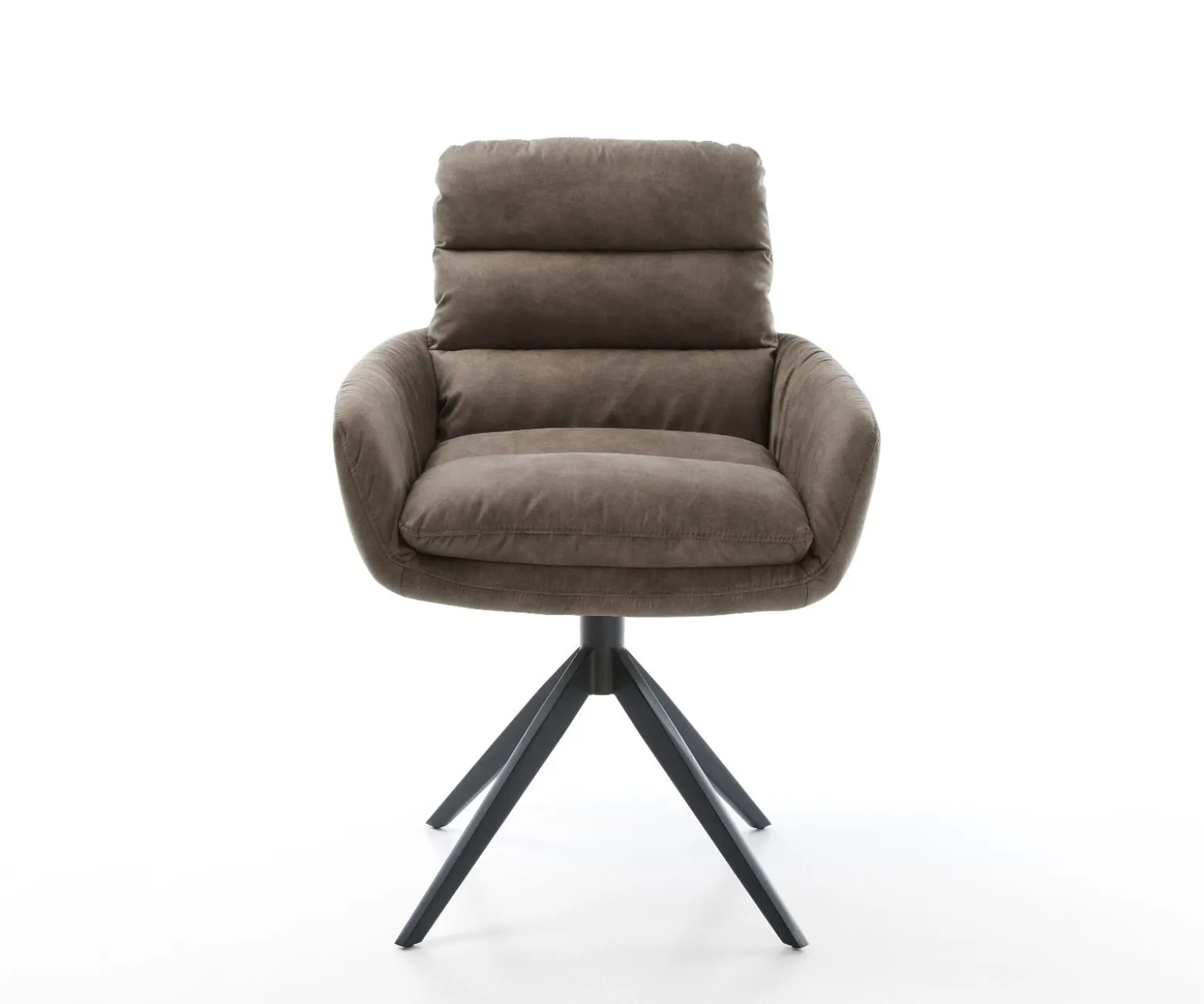 DrehstuhlAbelia-Flex mit Armlehnen Mikrofaser Taupe Vintage Kreuzgestell breit Schwarz 360° drehbar Wippfunktion Sofort versandfertig