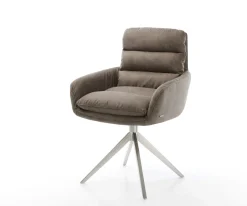 DrehstuhlAbelia-Flex mit Armlehnen Mikrofaser Taupe Vintage Kreuzgestell breit Edelstahl 360° drehbar Wippfunktion Sofort versandfertig