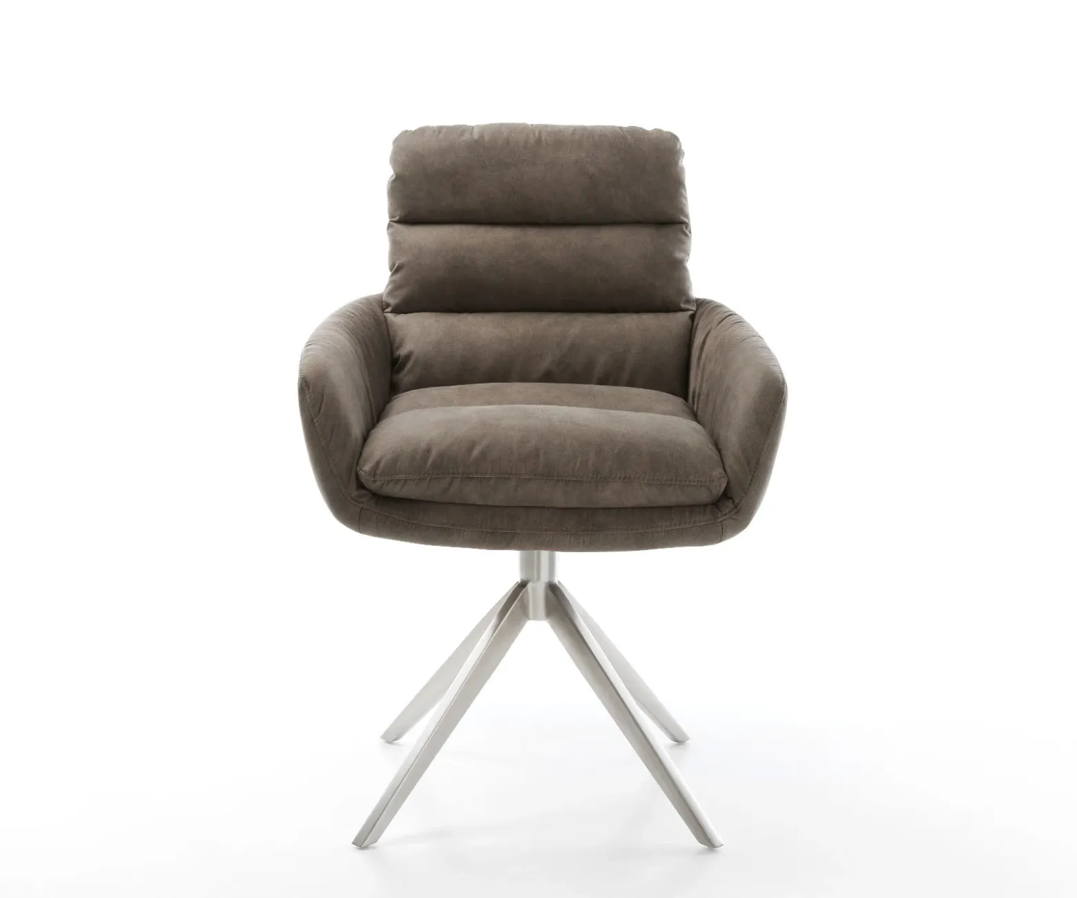 DrehstuhlAbelia-Flex mit Armlehnen Mikrofaser Taupe Vintage Kreuzgestell breit Edelstahl 360° drehbar Wippfunktion Sofort versandfertig