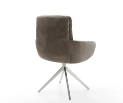 DrehstuhlAbelia-Flex mit Armlehnen Mikrofaser Taupe Vintage Kreuzgestell breit Edelstahl 360° drehbar Wippfunktion Sofort versandfertig