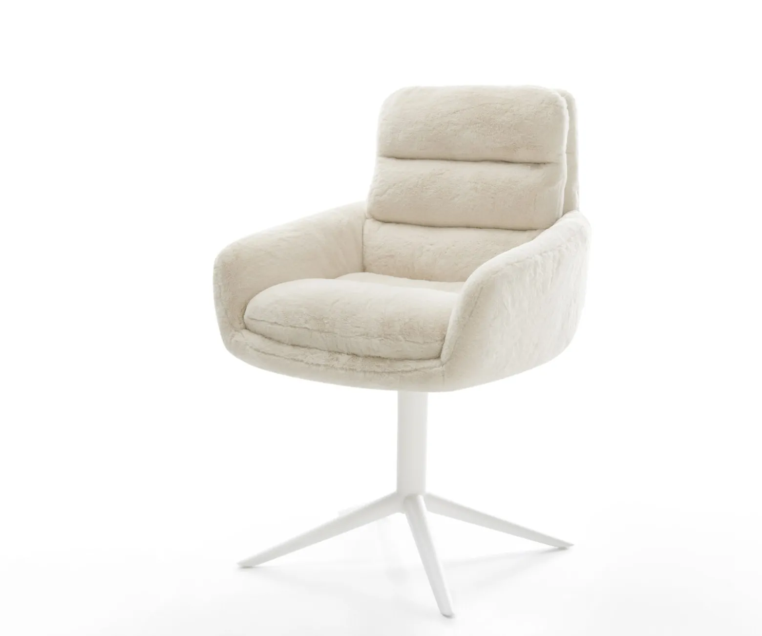 DrehstuhlAbelia-Flex mit Armlehnen Plüsch Creme-Weiß Fußkreuz Weiß 360° drehbar Wippfunktion Sofort versandfertig