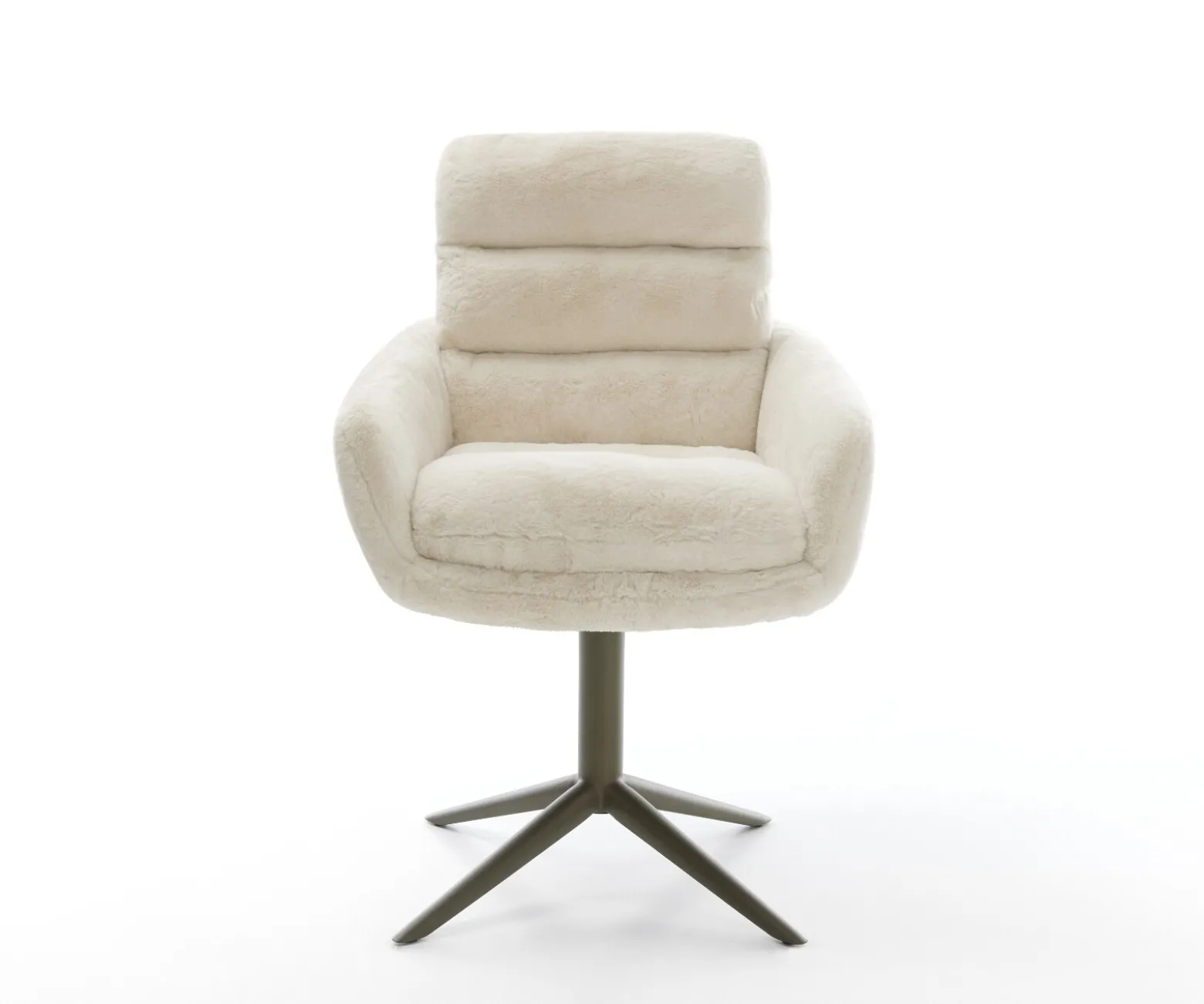 DrehstuhlAbelia-Flex mit Armlehnen Plüsch Creme-Weiß Fußkreuz Effektfinish Titan 360° drehbar Wippfunktion Sofort versandfertig