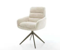 DrehstuhlAbelia-Flex mit Armlehnen Plüsch Creme-Weiß Kreuzgestell breit Effektfinish Titan 360° drehbar Wippfunktion Sofort versandfertig