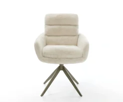 DrehstuhlAbelia-Flex mit Armlehnen Plüsch Creme-Weiß Kreuzgestell breit Effektfinish Titan 360° drehbar Wippfunktion Sofort versandfertig