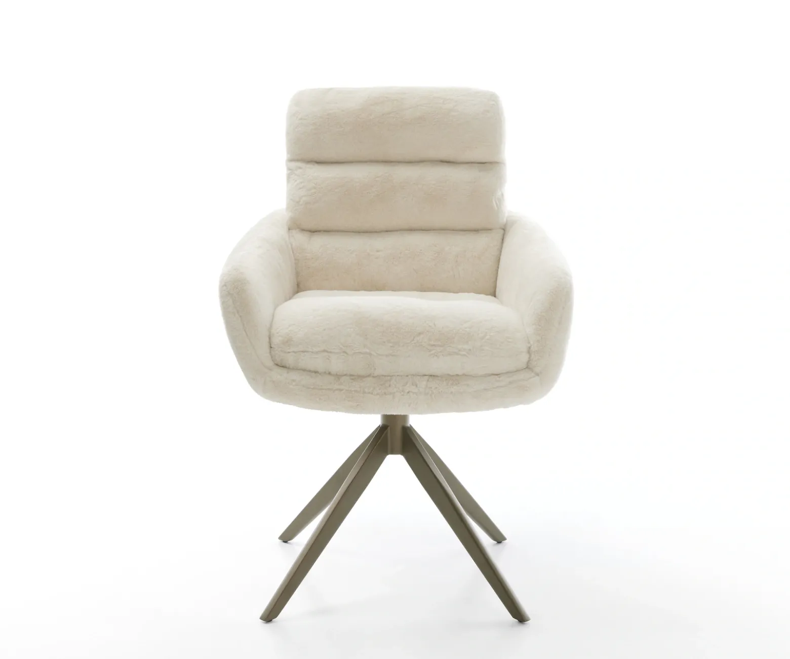 DrehstuhlAbelia-Flex mit Armlehnen Plüsch Creme-Weiß Kreuzgestell breit Effektfinish Titan 360° drehbar Wippfunktion Sofort versandfertig