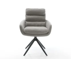 DrehstuhlAbelia-Flex mit Armlehnen Strukturstoff Soft Grau Kreuzgestell breit Schwarz 360° drehbar Wippfunktion Sofort versandfertig