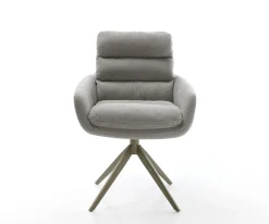 DrehstuhlAbelia-Flex mit Armlehnen Strukturstoff Soft Grau Kreuzgestell breit Effektfinish Titan 360° drehbar Wippfunktion Sofort versandfertig