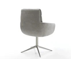 DrehstuhlAbelia-Flex mit Armlehnen Strukturstoff Soft Grau Fußkreuz Edelstahl 360° drehbar Wippfunktion Sofort versandfertig
