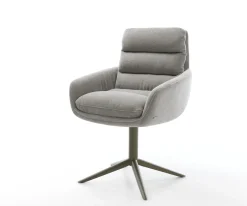 DrehstuhlAbelia-Flex mit Armlehnen Strukturstoff Soft Grau Fußkreuz Effektfinish Titan 360° drehbar Wippfunktion Sofort versandfertig