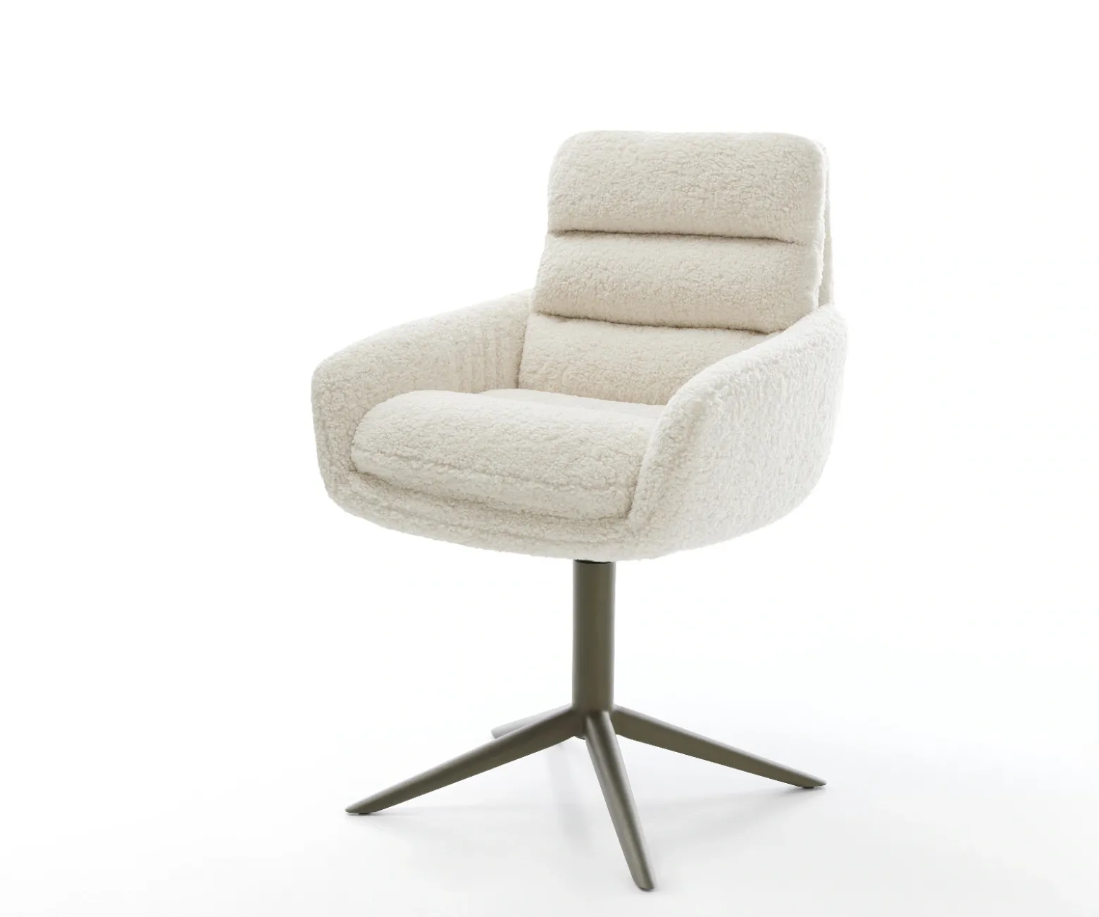 DrehstuhlAbelia-Flex mit Armlehnen Teddystoff Beige Fußkreuz Effektfinish Titan 360° drehbar Wippfunktion Sofort versandfertig