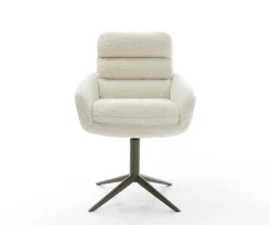 DrehstuhlAbelia-Flex mit Armlehnen Teddystoff Beige Fußkreuz Effektfinish Titan 360° drehbar Wippfunktion Sofort versandfertig