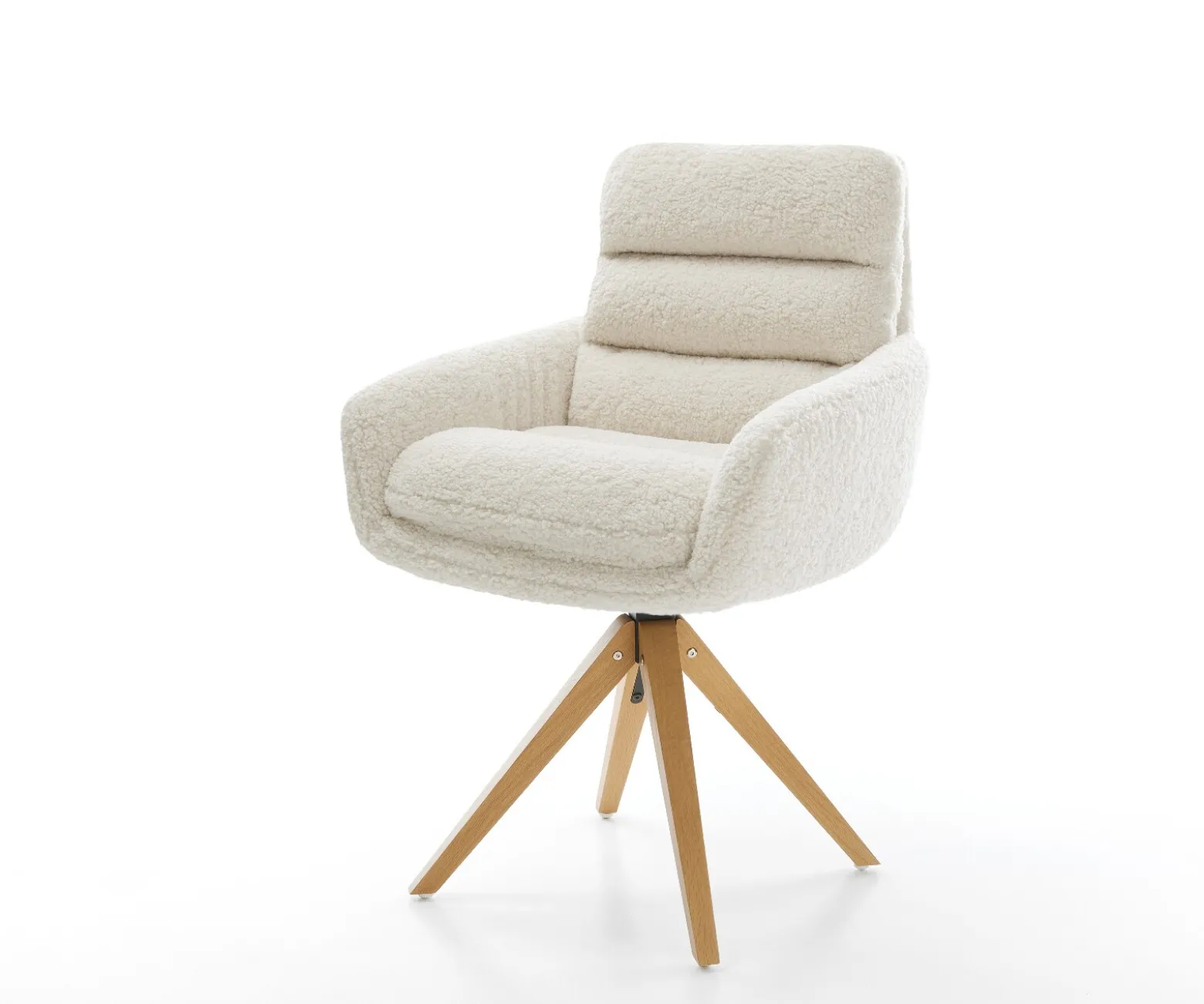 DrehstuhlAbelia-Flex mit Armlehnen Teddystoff Beige Holzgestell kantig Natur 360° drehbar Versandfertig ca. 28.10.26