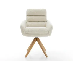DrehstuhlAbelia-Flex mit Armlehnen Teddystoff Beige Holzgestell kantig Natur 360° drehbar Versandfertig ca. 28.10.26