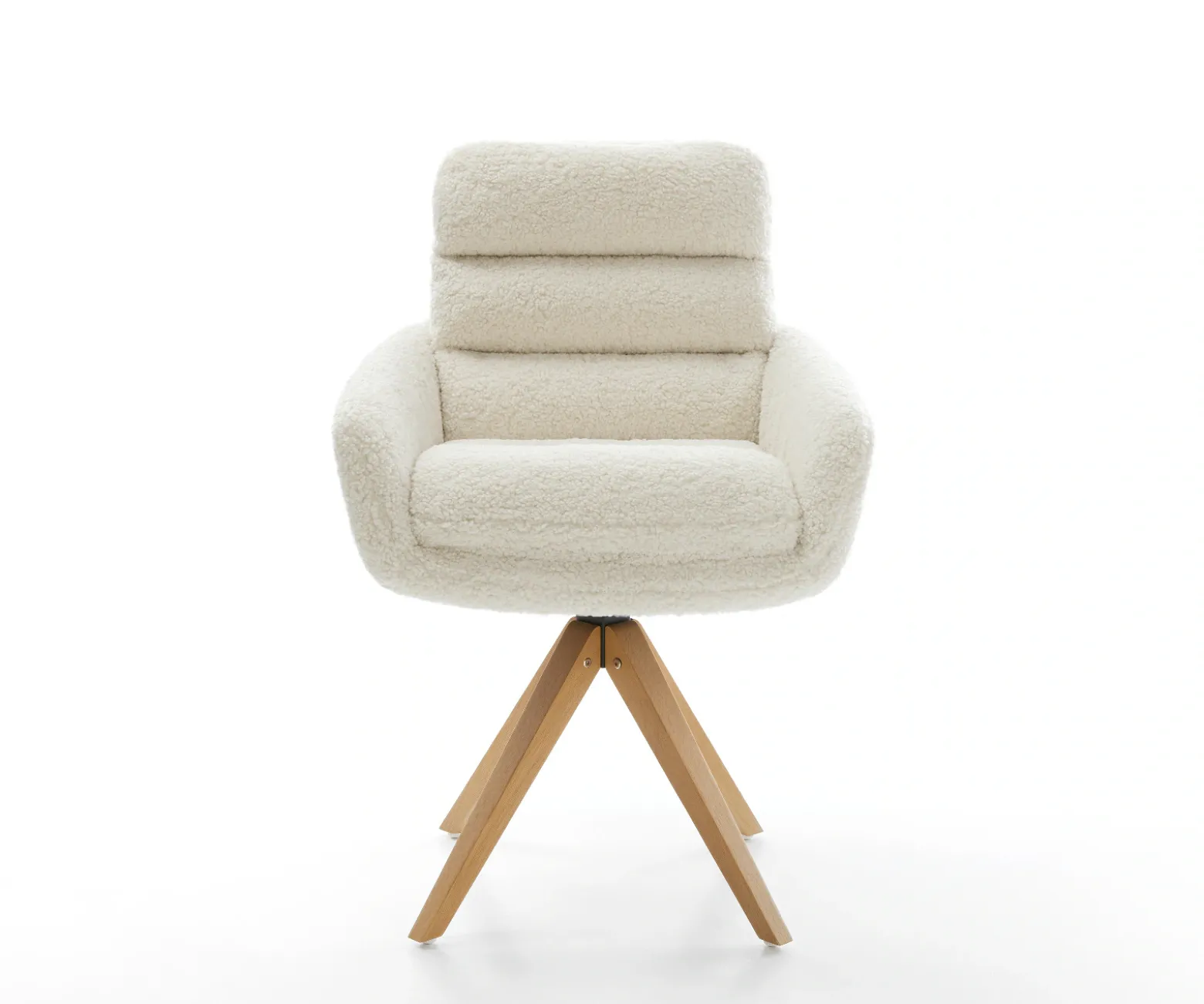 DrehstuhlAbelia-Flex mit Armlehnen Teddystoff Beige Holzgestell kantig Natur 360° drehbar Versandfertig ca. 28.10.26