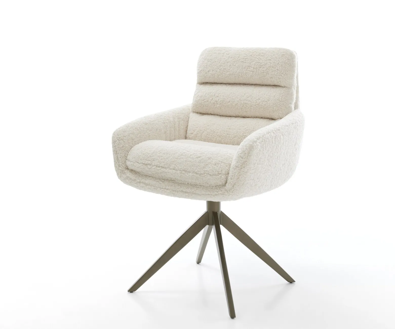 DrehstuhlAbelia-Flex mit Armlehnen Teddystoff Beige Kreuzgestell breit Effektfinish Titan 360° drehbar Wippfunktion Sofort versandfertig